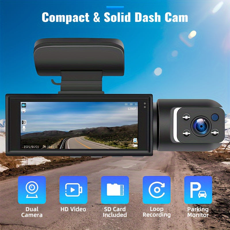 Dual-lens Dash Cam, 1080P, Front And Rear Dash Camera, 3.16" IPS Screen, IR Night Vision, Loop Recording, 24hr Parking Mode, Car Camera With 32GB TF Card Driving Recorder