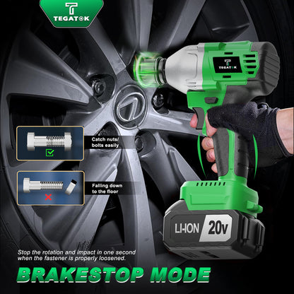 Tegatok 20V Cordless Impact Wrench Kit - High Torque 4000In-Lbs, 2400 RPM Brushless Motor, Variable Speed, LED Lights, Compact Design, 1/2-inch Impact Gun, 4.0AH Batteries, Fast Charger, Multiple Impact Driver Receptacles For