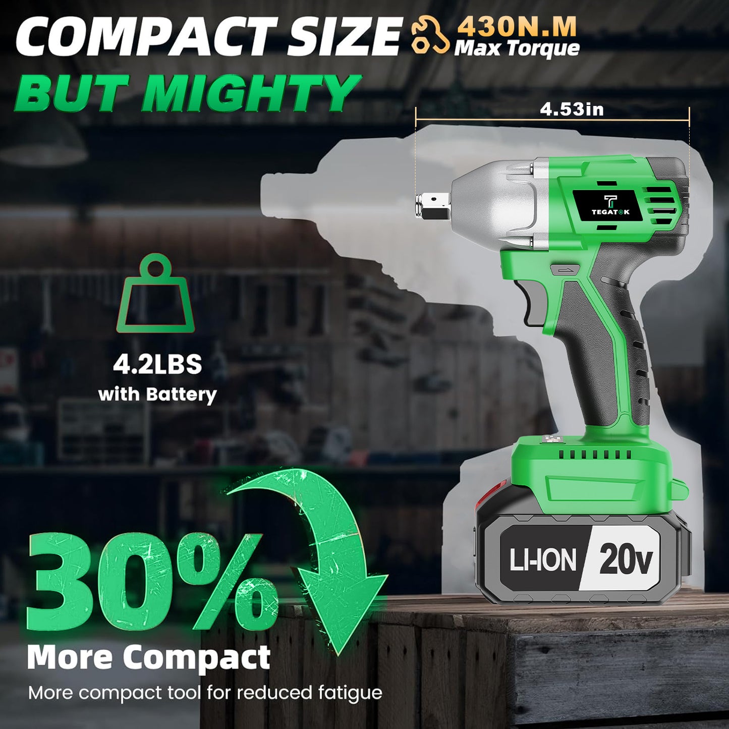 Tegatok 20V Cordless Impact Wrench Kit - High Torque 4000In-Lbs, 2400 RPM Brushless Motor, Variable Speed, LED Lights, Compact Design, 1/2-inch Impact Gun, 4.0AH Batteries, Fast Charger, Multiple Impact Driver Receptacles For