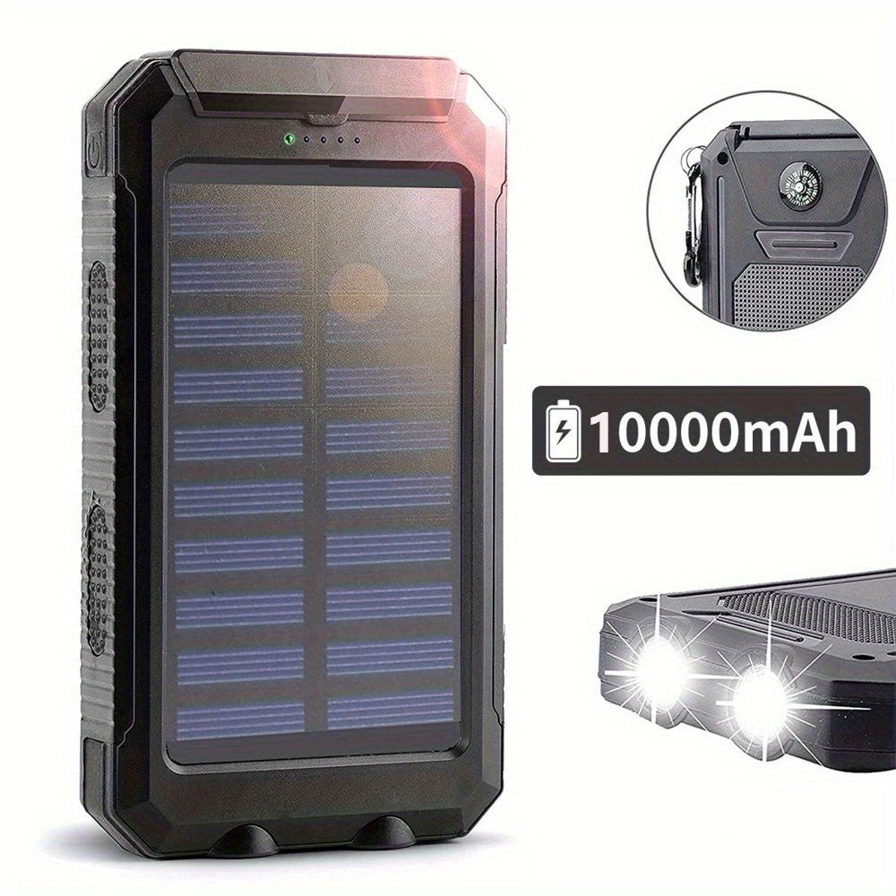 10000MAh Solar Power Bank Solar Mobile Power With Flashlight/ USB/ Micro Interface/ Compass For Mobile Digital Electronic Devices, Long Lasting Durability, Travel Camping, Built-in LED Flashlight, Give Away Hiking Buckle Char Store ARBELLA'S