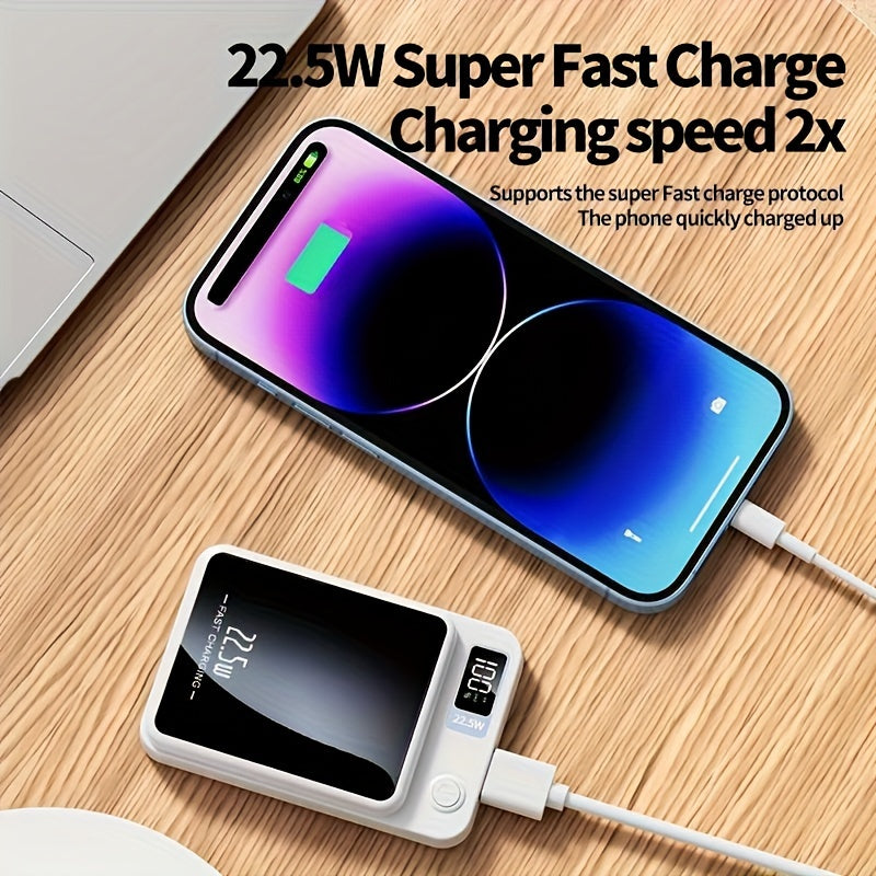 5000/10000mAh Magnetic Wireless Power Bank - 22.5W Fast Charge, PD20W USB/Type-C Compatibility - LED Display, Portable Backup Battery for Apple & Android