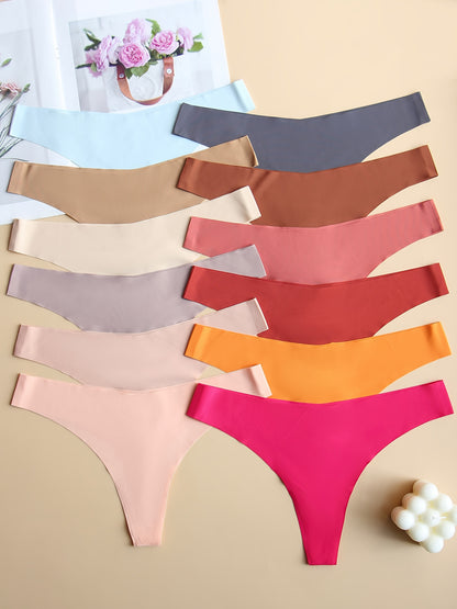 12pcs Seamless Thong Panties - Soft & Seductive Low Waist Intimates - Comfortable Womens Lingerie Set