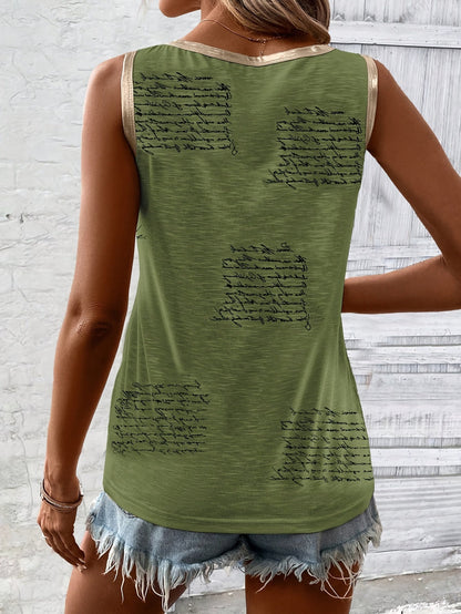 Vibrant Pink Sleeveless Tank Top | Women's Casual Elegant Round Neck Summer Top, Golden Letter Print, Machine Washable, Nontransparent Material Store ARBELLA'S