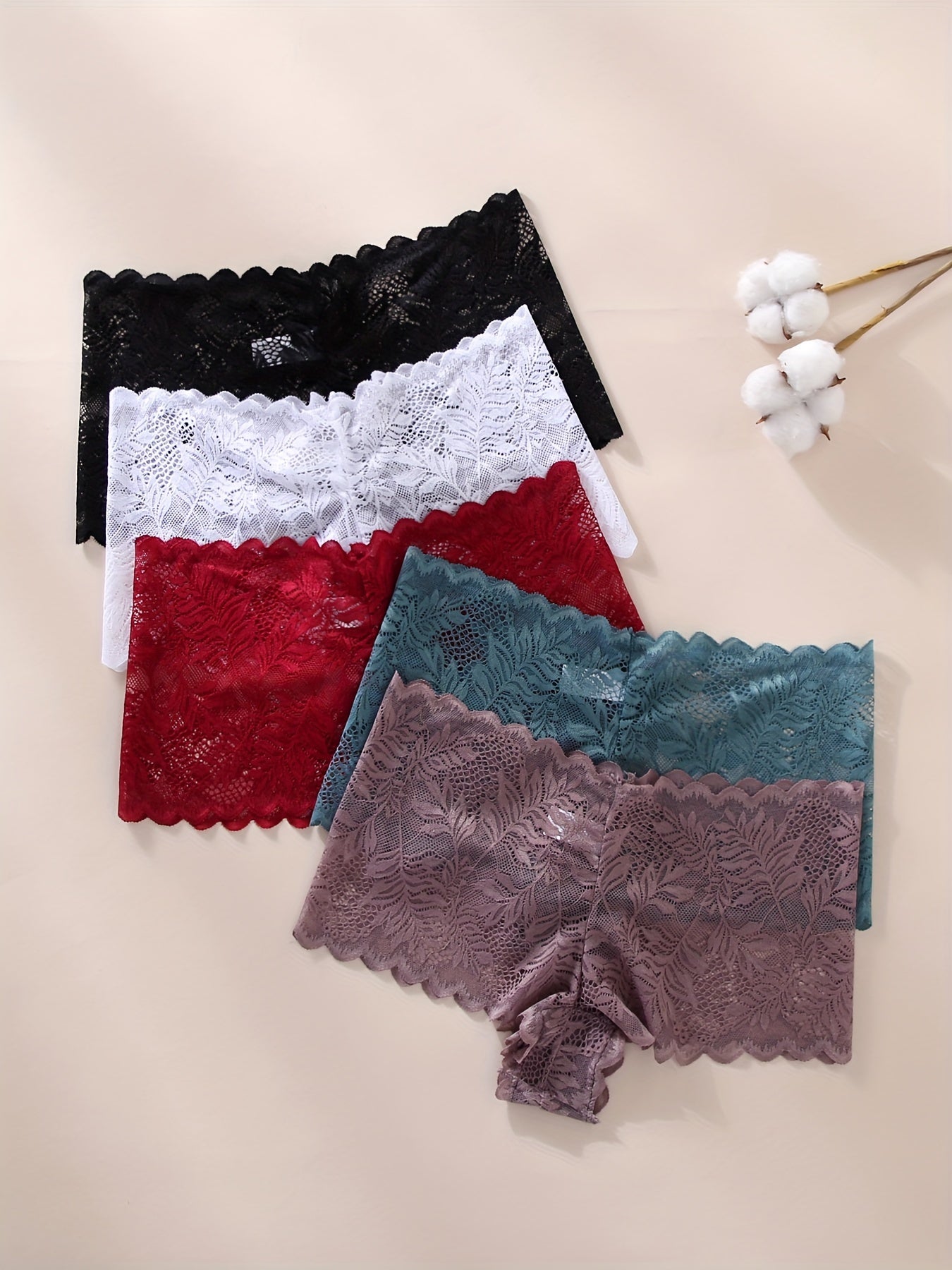 5 Pcs Romantic Lace Boy Shorts Panties - Ultra-Soft, Seamless, Hollow Out, Semi-Sheer Mesh Lingerie - Perfect for Womens Underwear Collections