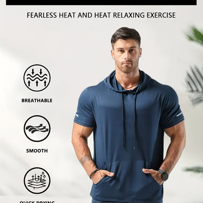 Men's Quick-Dry Hoodie - Breathable, 4-Way Stretch, Sweat-Wicking Polyester, Relaxed Fit for Sports & Casual Wear, White with Blue Drawstrings Store ARBELLA'S