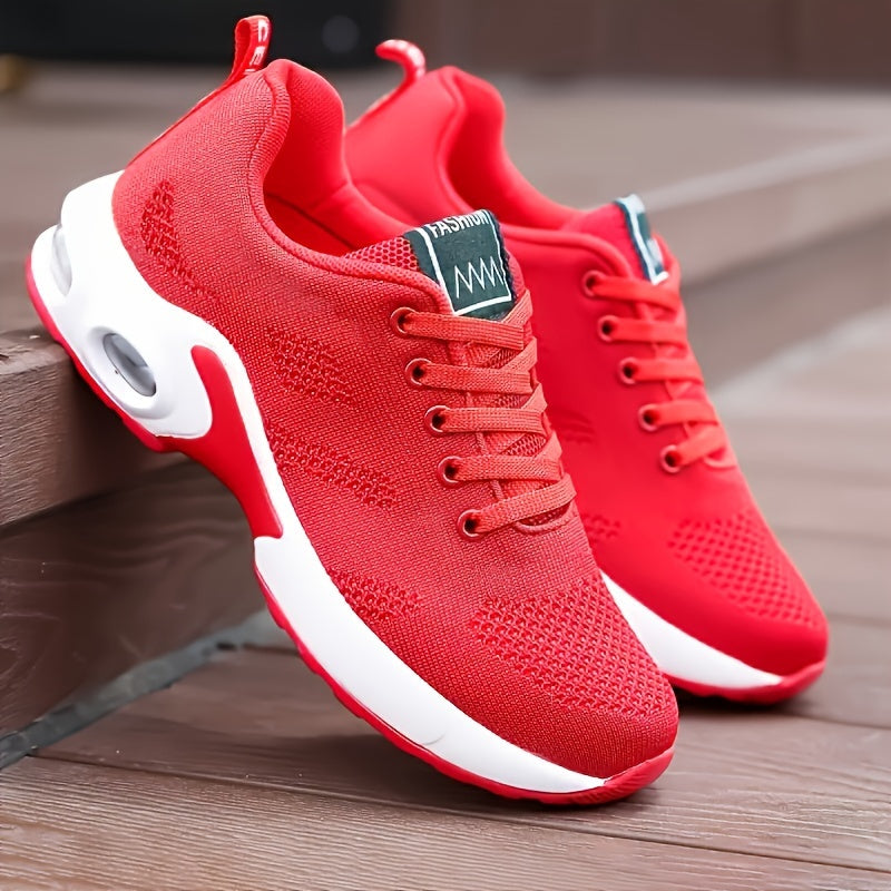 Women's Air Cushion Running Sneakers, Solid Color Breathable Low Top Walking Trainers, Casual Outdoor Gym Shoes  Plus Size