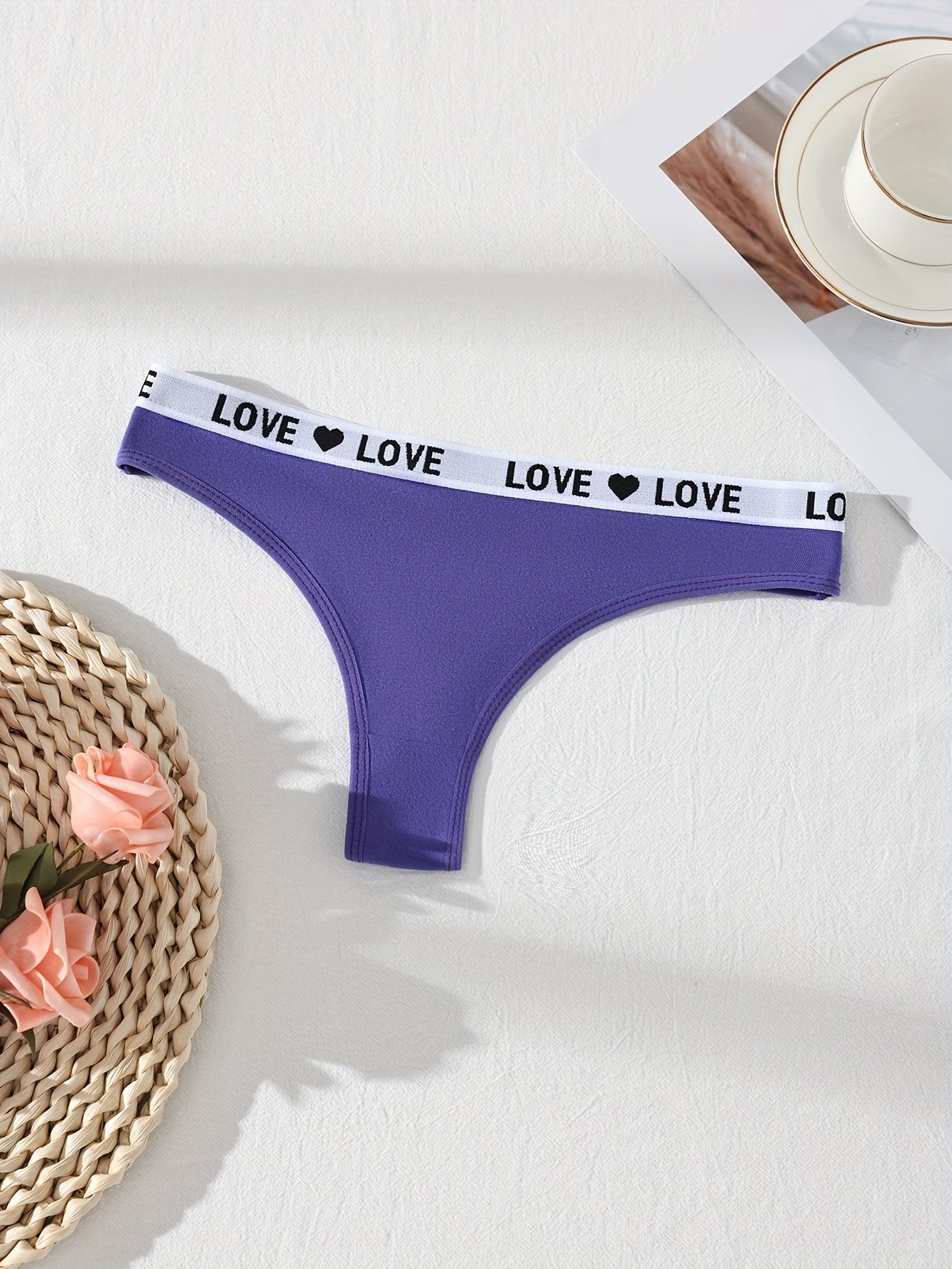 10-Pack Women's Cotton Thongs - Rainbow Colorful LOVE Letter Print, Sporty Breathable & Sweat-Absorbing Underwear for Travel, Invisible Confident Fit. Store ARBELLA'S