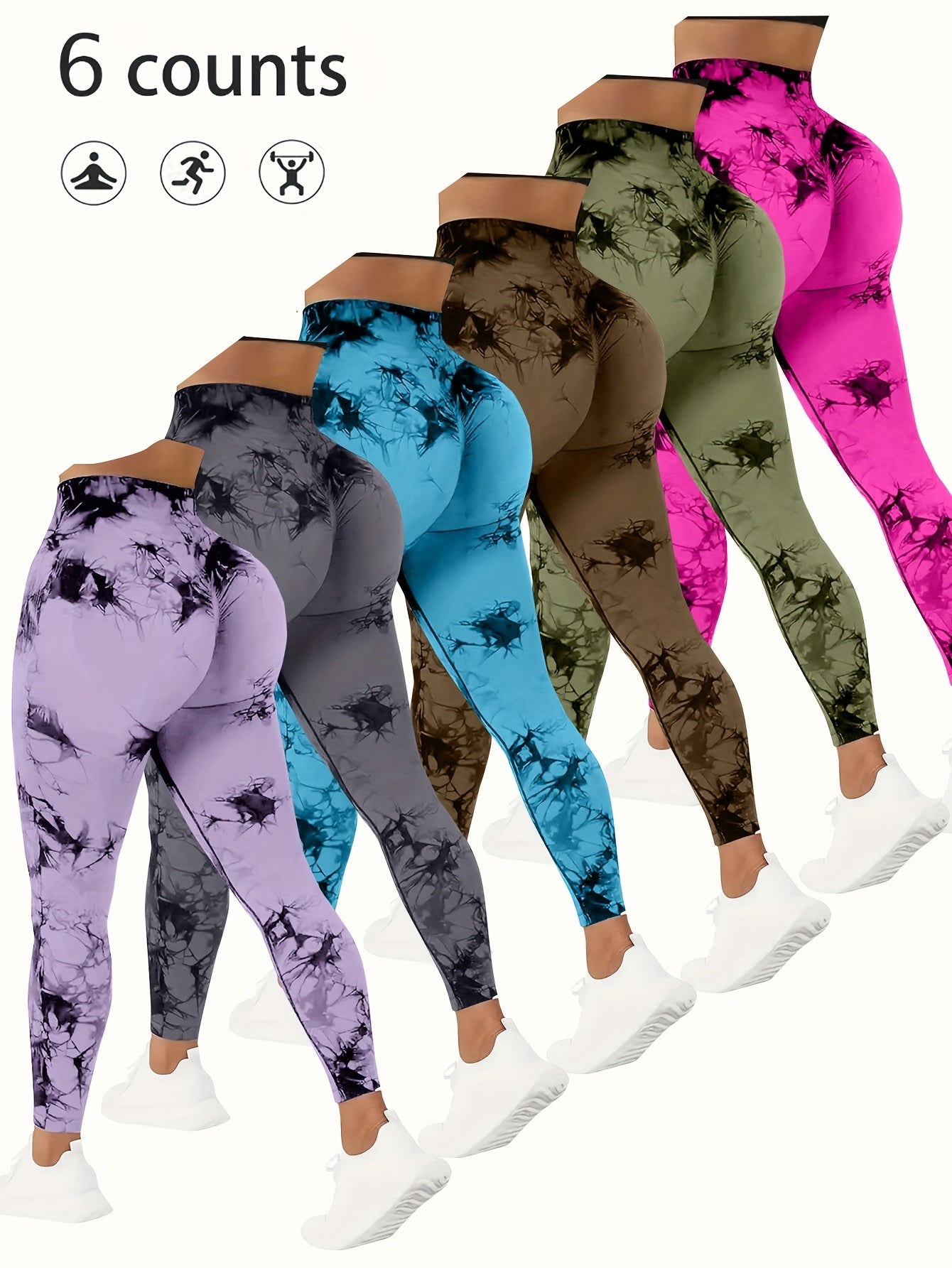 6pcs Workout  Leggings Sets For Women, Gym Scrunch ButtButt Lifting Seamless Leggings Store ARBELLA'S