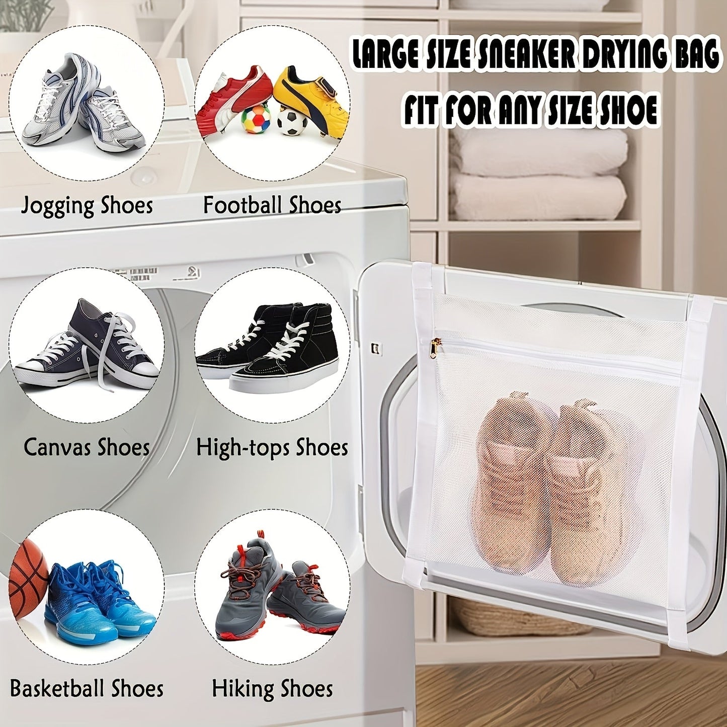 Sneaker Drying Bag with Elastic Strap, Durable Shoe Washing Bag, Sneaker Washing And Drying Mesh Bag Washing Machine Drying Bags for Shoes And Clothing for Laundry And Commercial Use, Laundry Bags Store ARBELLA'S