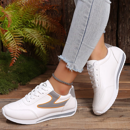 Comfy Women's Fashion Trainers - Contrast Color Lace Up Soft Sole Sports Shoes for Outdoor Walking and Students