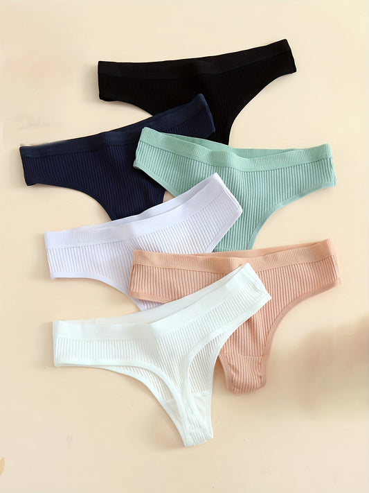 6-Pack Breathable Cotton Thongs - Seamless & Comfort-Fit Women's V-Strings in Solid Colors