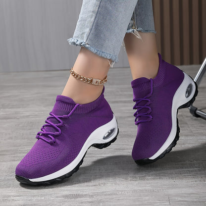 Womens Lightweight Flying Woven Sneakers - Advanced Air Cushion Running Shoes - Secure Lace-up, Outdoor Ready, Ultra-Comfortable Mesh Design