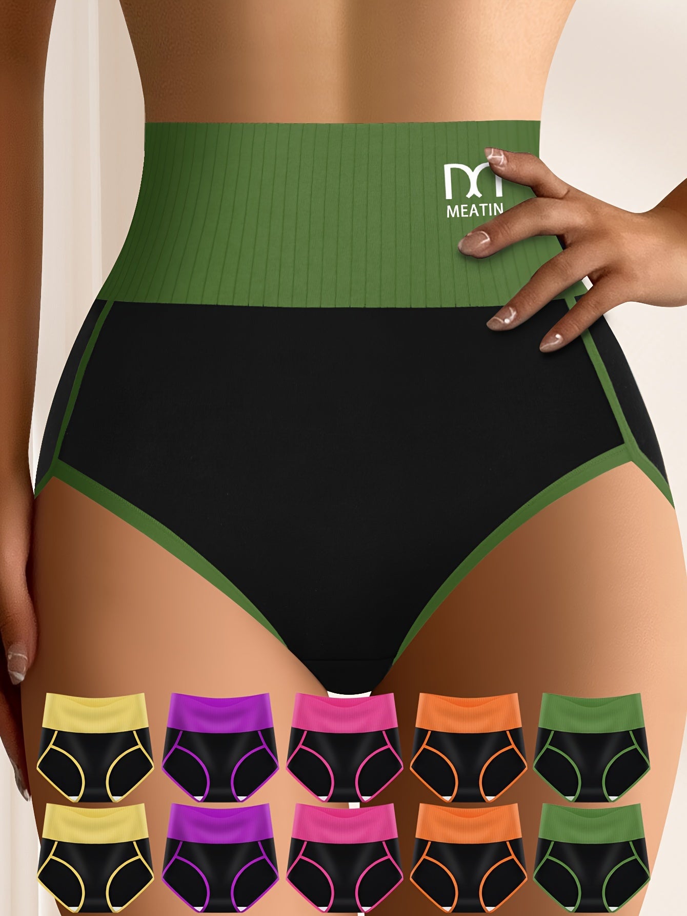 10pcs Women's High-Waisted Striped Panties - Breathable, Comfort Fit, Soft Elastic | Casual & Sporty Wear Store ARBELLA'S