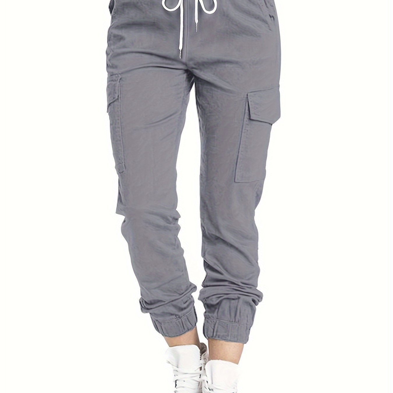 Y2K Chic Drawstring Cargo Pants - Stretchy Elastic Waist, Long Length, Multiple Pockets, Casual Comfortable Women's Clothing for Everyday Wear Store ARBELLA'S