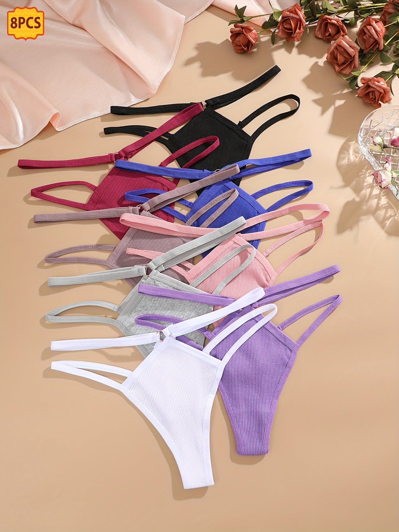 8pcs Cotton Thong Set, Comfortable, Fashionable, Breathable And Light Beige Friendly Underwear, Suitable for Daily Commuting, Women's Underwear And UnderwearSeamless Fabric Store ARBELLA'S