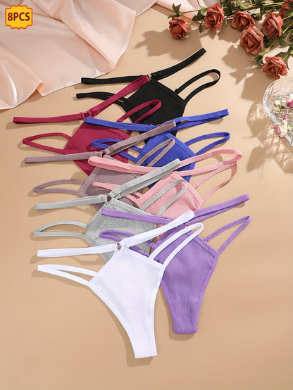 8pcs Cotton Thong Set, Comfortable, Fashionable, Breathable And Light Beige Friendly Underwear, Suitable for Daily Commuting, Women's Underwear And UnderwearSeamless Fabric Store ARBELLA'S