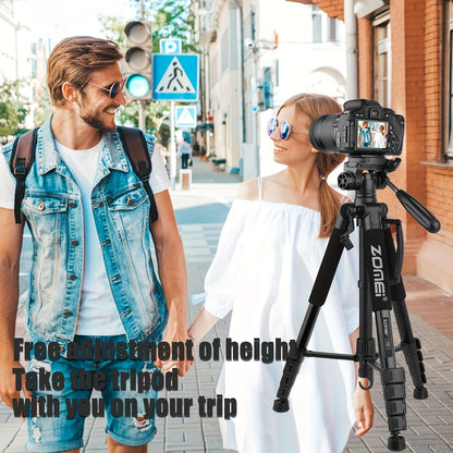 ZOMEI 74"/187cm Aluminum Alloy Camera Tripod Stand With Detachable Head, Lightweight DSLR Tripod, Vlog Live Streaming Tripod, Rubber Feet, Rotating Handles, Uncharged (black)