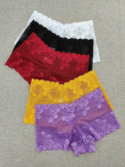 5 Pcs Sexy Solid Panties, Plain Lace Floral Pattern Intimates Panties, Women's Lingerie & Underwear