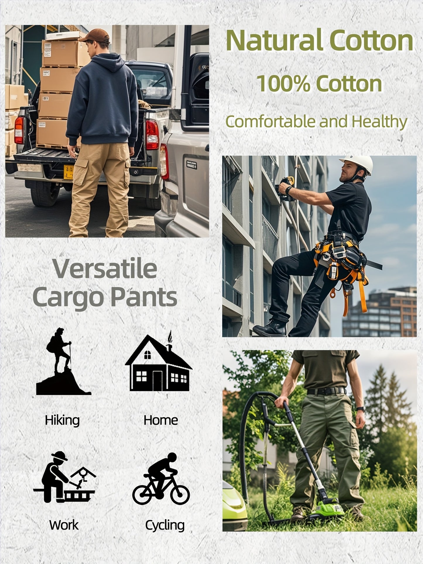 Men's 10-Pocket  Outdoor Pants - Durable Cotton Anti-Tear Fabric, Loose Fit Straight-Leg Design with Multiple Utility Pockets for Hiking, Camping & Casual Wear (Spring/Fall/Summer). Store ARBELLA'S