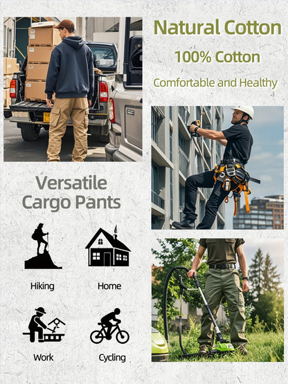 Men's 10-Pocket  Outdoor Pants - Durable Cotton Anti-Tear Fabric, Loose Fit Straight-Leg Design with Multiple Utility Pockets for Hiking, Camping & Casual Wear (Spring/Fall/Summer). Store ARBELLA'S