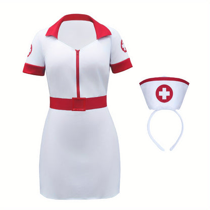 Nurse Role Play Costume Set - Naughty Nurse Uniform with Exquisite Headpiece, Perfect for Halloween Party, Role Play, and Costume Party