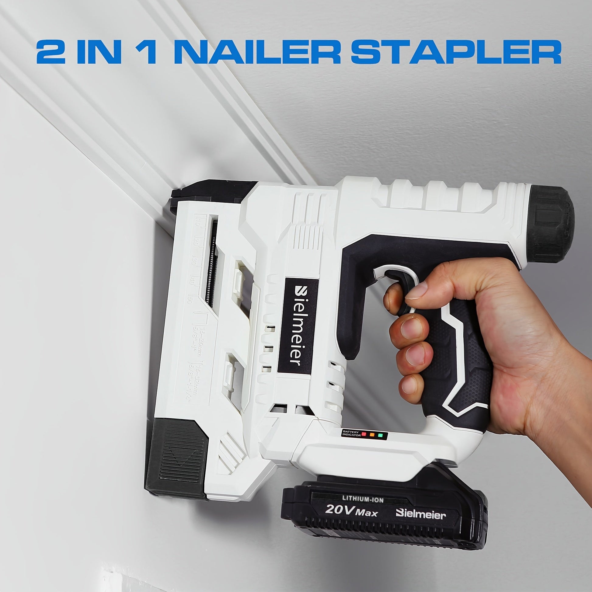 Cordless 2-in-1 Nail Gu] Bielmeier 2-in-1 Cordless Nail Gun 20V/4V, No Compressor, No Cord, Lightweight Design for Carpentry & Upholstery, with LED Work Light, Safety Striker Guard, Adjustable Depth, Battery & Charger, 1600/2 Store ARBELLA'S