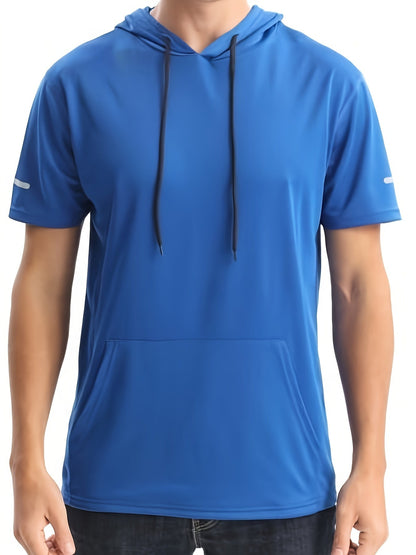 Men's Quick-Dry Hoodie - Breathable, 4-Way Stretch, Sweat-Wicking Polyester, Relaxed Fit for Sports & Casual Wear, White with Blue Drawstrings Store ARBELLA'S