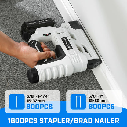 Cordless 2-in-1 Nail Gu] Bielmeier 2-in-1 Cordless Nail Gun 20V/4V, No Compressor, No Cord, Lightweight Design for Carpentry & Upholstery, with LED Work Light, Safety Striker Guard, Adjustable Depth, Battery & Charger, 1600/2 Store ARBELLA'S