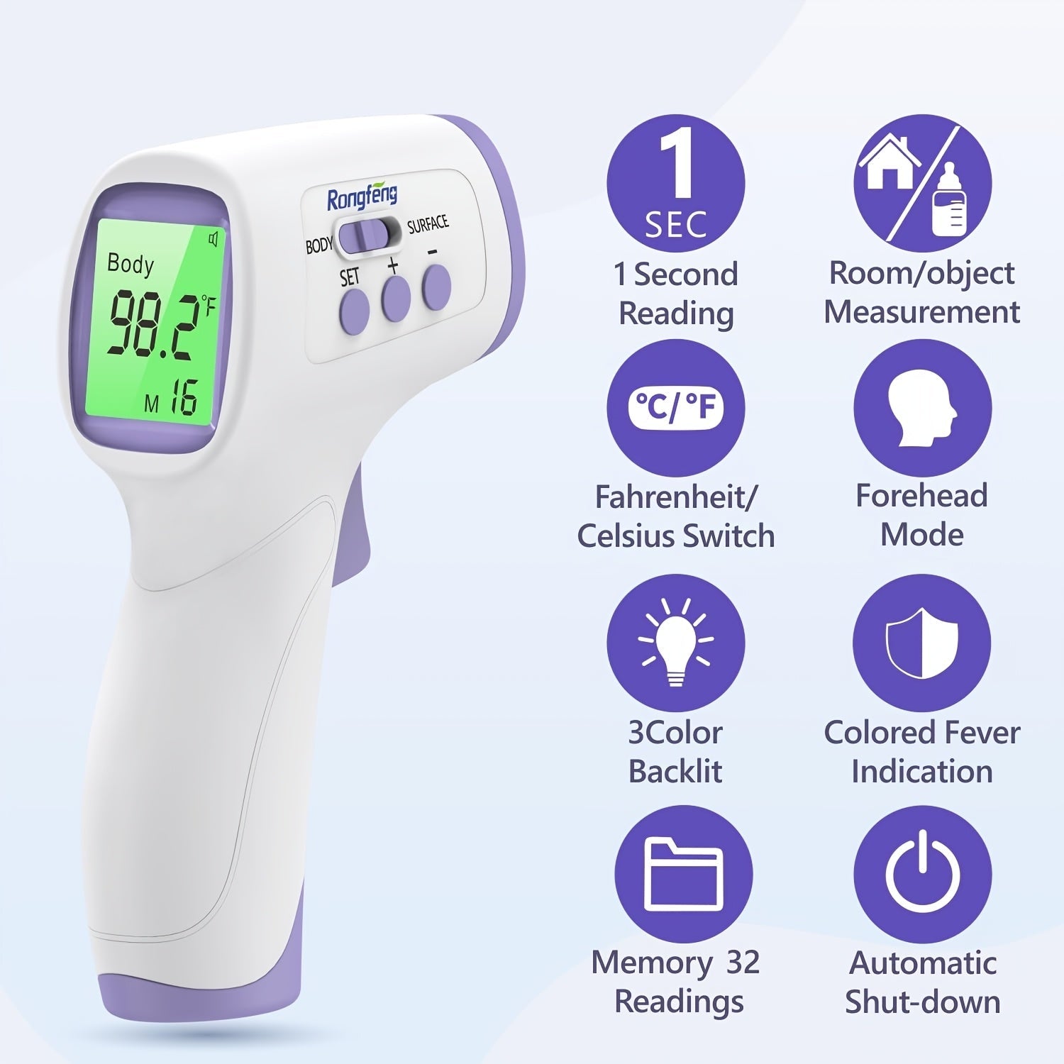 [Digital | Forehead] Digital Thermometer | No-Touch Forehead Thermometer For Adults And Kids, With Fever Alarm, 3 Backlit And 32 Memories Fast Accurate Results, Easy For All Ages, Basal Thermometer Store ARBELLA'S