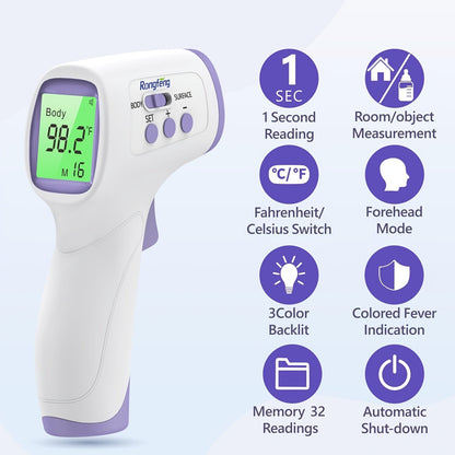 [Digital | Forehead] Digital Thermometer | No-Touch Forehead Thermometer For Adults And Kids, With Fever Alarm, 3 Backlit And 32 Memories Fast Accurate Results, Easy For All Ages, Basal Thermometer Store ARBELLA'S