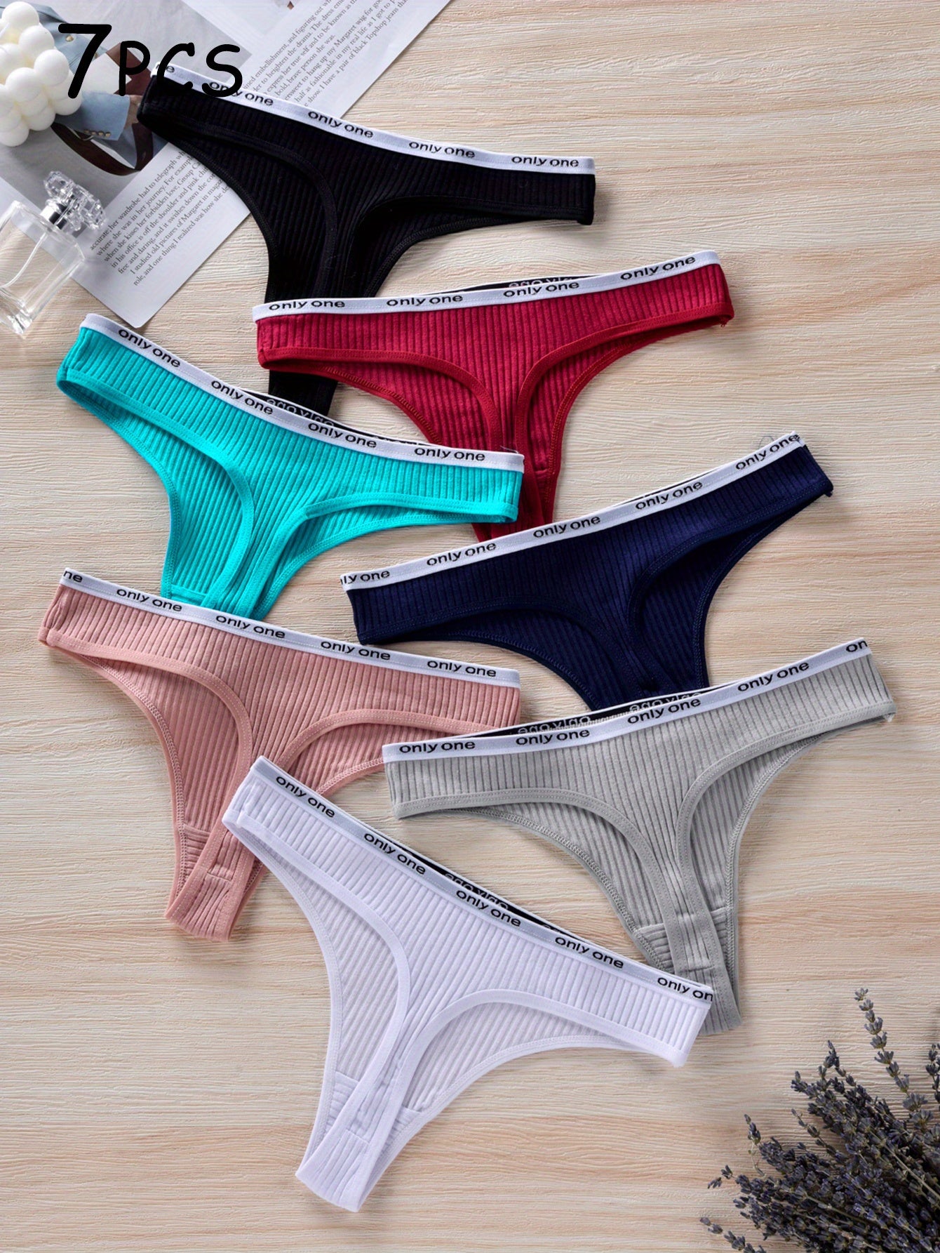 7pcs Letter Tape Thongs, Comfy & Skin-friendly Low Waist Intimates Panties, Women's Lingerie & Underwear