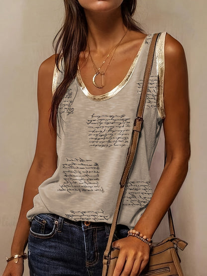 Vibrant Pink Sleeveless Tank Top | Women's Casual Elegant Round Neck Summer Top, Golden Letter Print, Machine Washable, Nontransparent Material Store ARBELLA'S