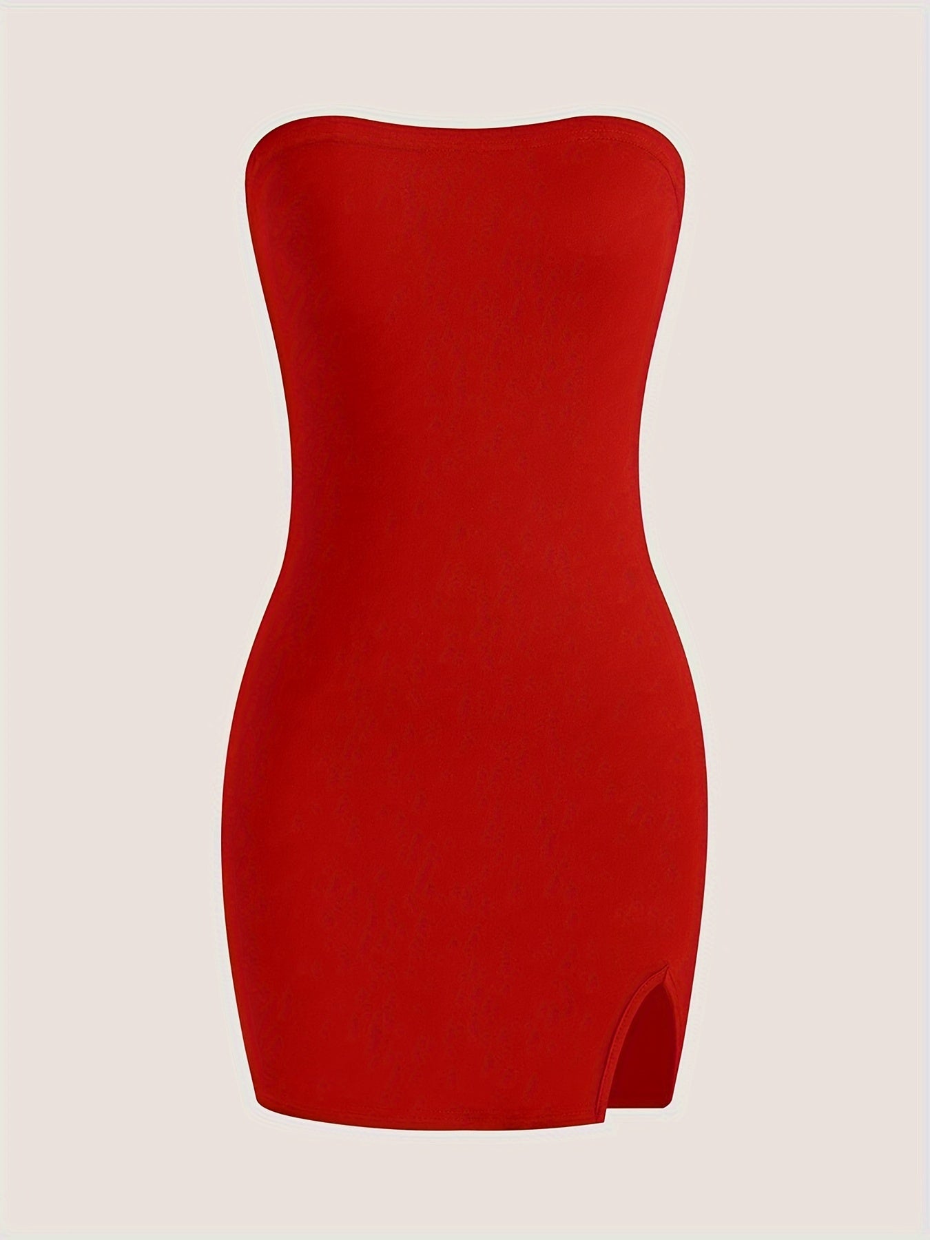 Split Hem Bodycon Tube Dress, Flattering Sweetheart Neck Strapless Dress For Spring & Summer, Women's Clothing