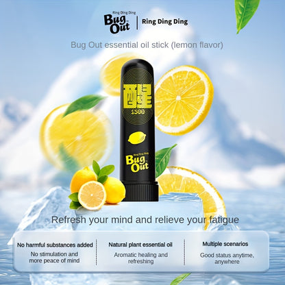 Bug Out Essential Oil Stick: Lemon Flavor, 1.5ml, 0.2oz, Aromatherapy for Mind Refreshment and Fatigue Relief