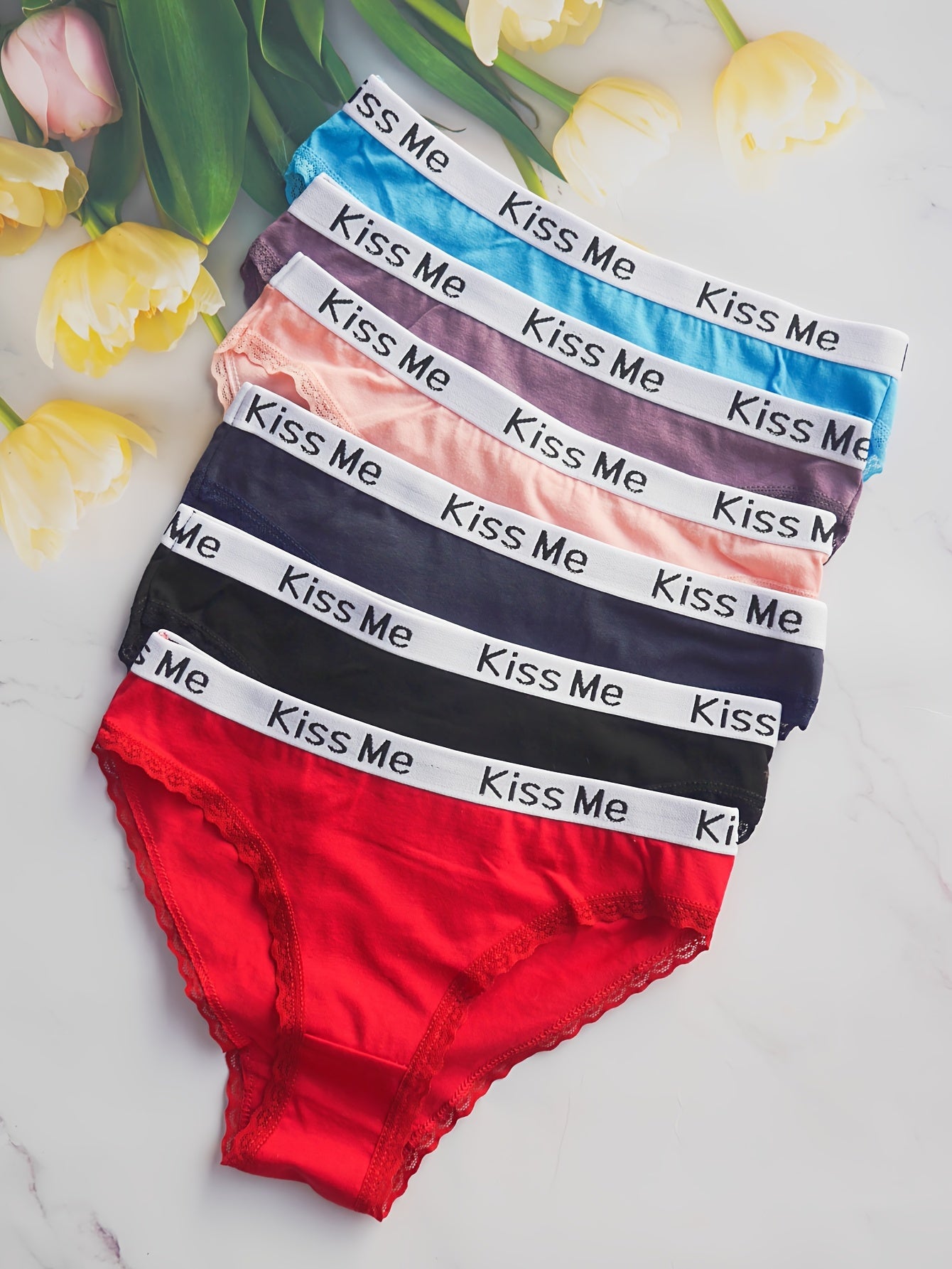 6pcs Womens Letter Tape Bikini Panties - Super-Breathable & Luxuriously Soft - Stylish Colorblock Low Waist Intimates - Feminine LUXE Collection