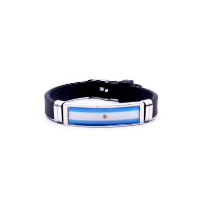 Adjustable Patriotic Flag Bracelet - Versatile Black Silicone Wristband for Sports Fans