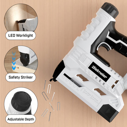 Cordless 2-in-1 Nail Gu] Bielmeier 2-in-1 Cordless Nail Gun 20V/4V, No Compressor, No Cord, Lightweight Design for Carpentry & Upholstery, with LED Work Light, Safety Striker Guard, Adjustable Depth, Battery & Charger, 1600/2 Store ARBELLA'S