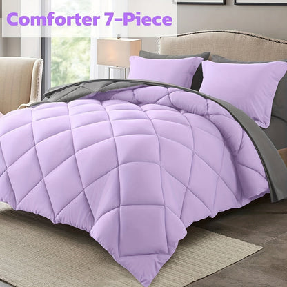 7pcs Luxurious Ultra-Soft Comforter Set | Breathable, Quilted Comforter, Flat Sheet, Fitted Sheet, Pillowcases, Pillow Shams | Warmth for All Seasons, School, Valentine's Day, Boys And Girls, Bed In A Bag Store ARBELLA'S