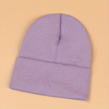 Candy Color Unisex Basic Beanie Simple Label Patch Knit Hats Warm Skull Cap Cuffed Beanies For Women Men Autumn & Winter Store ARBELLA'S