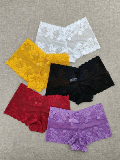 5 Pcs Sexy Solid Panties, Plain Lace Floral Pattern Intimates Panties, Women's Lingerie & Underwear