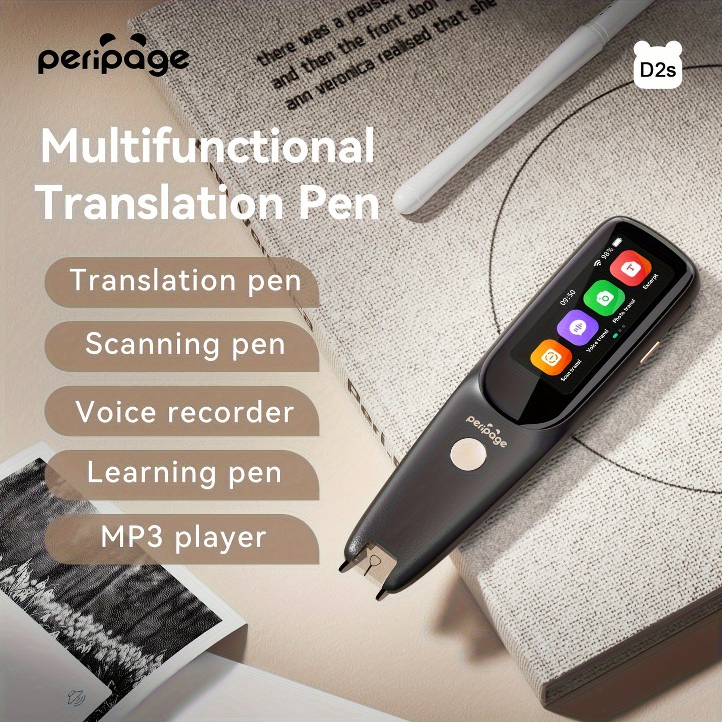 PeriPage D2S New Translation Pen, Mobile Scanning Translator, Reading Pen, Language Translation Device, Foreign Language Translation Machine For Learners On Business Trips