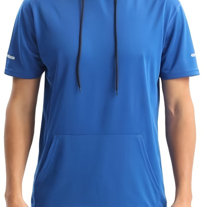 Men's Quick-Dry Hoodie - Breathable, 4-Way Stretch, Sweat-Wicking Polyester, Relaxed Fit for Sports & Casual Wear, White with Blue Drawstrings Store ARBELLA'S