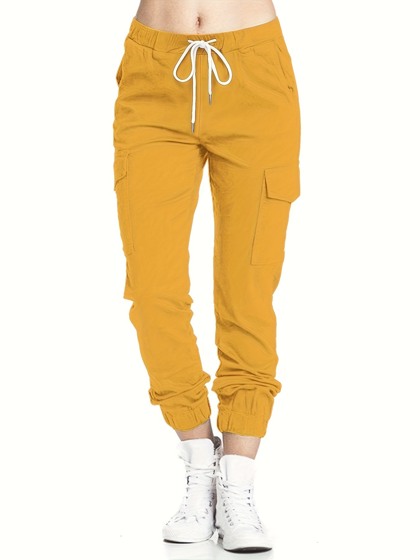 Y2K Chic Drawstring Cargo Pants - Stretchy Elastic Waist, Long Length, Multiple Pockets, Casual Comfortable Women's Clothing for Everyday Wear Store ARBELLA'S