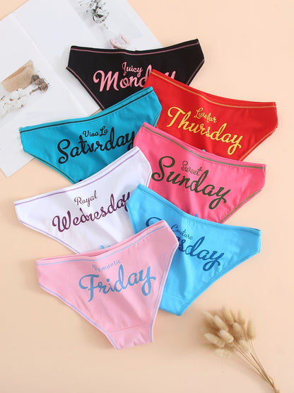 7 Pack Women's One Week Pattern Mixed Color Panties