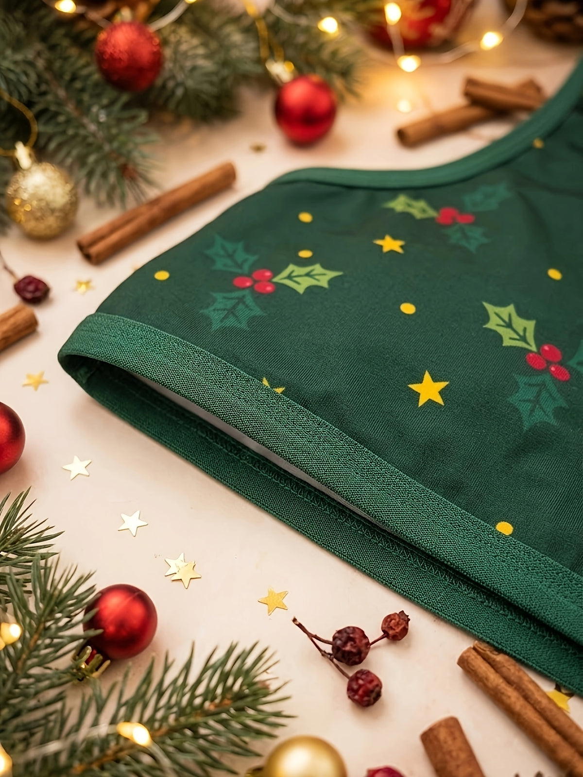 Paquete de 6 bragas de tiro medio a alto para mujer, estampado festivo de Navidad y Año Nuevo. 5