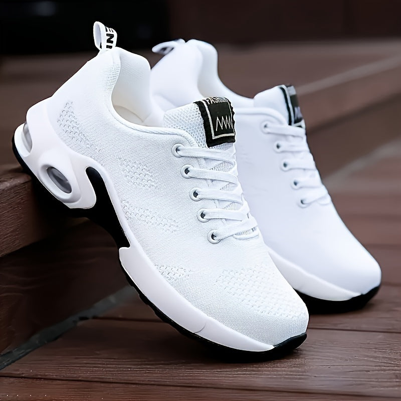 Women's Air Cushion Running Sneakers, Solid Color Breathable Low Top Walking Trainers, Casual Outdoor Gym Shoes  Plus Size