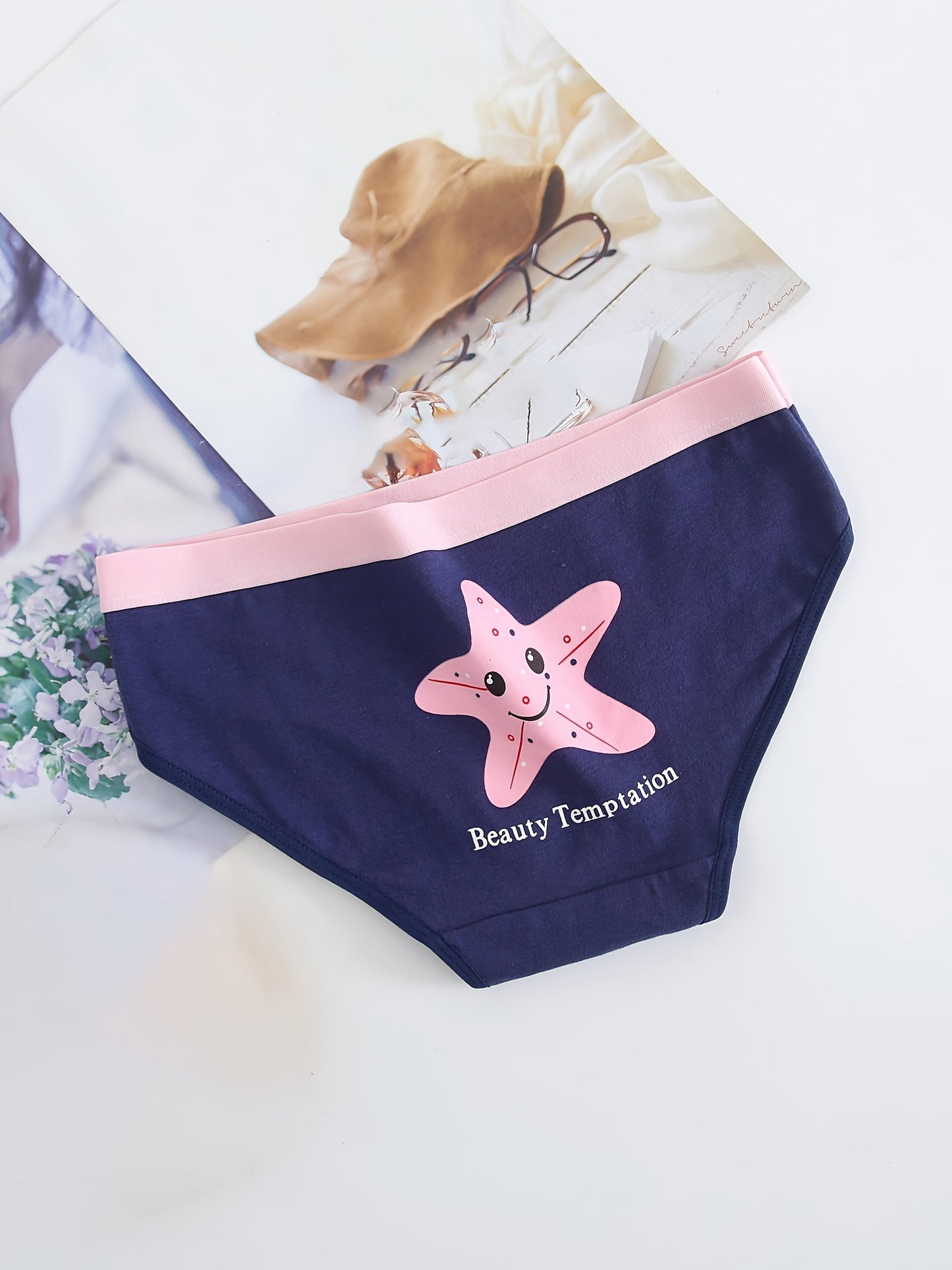 5pcs Cute & Soft Cotton Cartoon Pattern Briefs Panties Set For Women