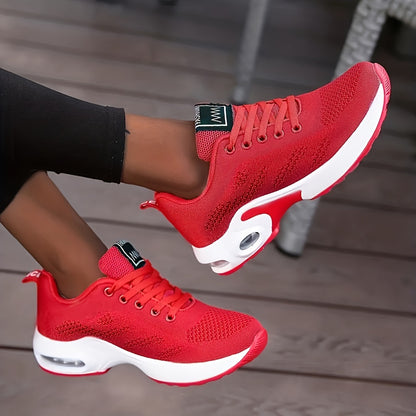 Women's Air Cushion Running Sneakers, Solid Color Breathable Low Top Walking Trainers, Casual Outdoor Gym Shoes  Plus Size