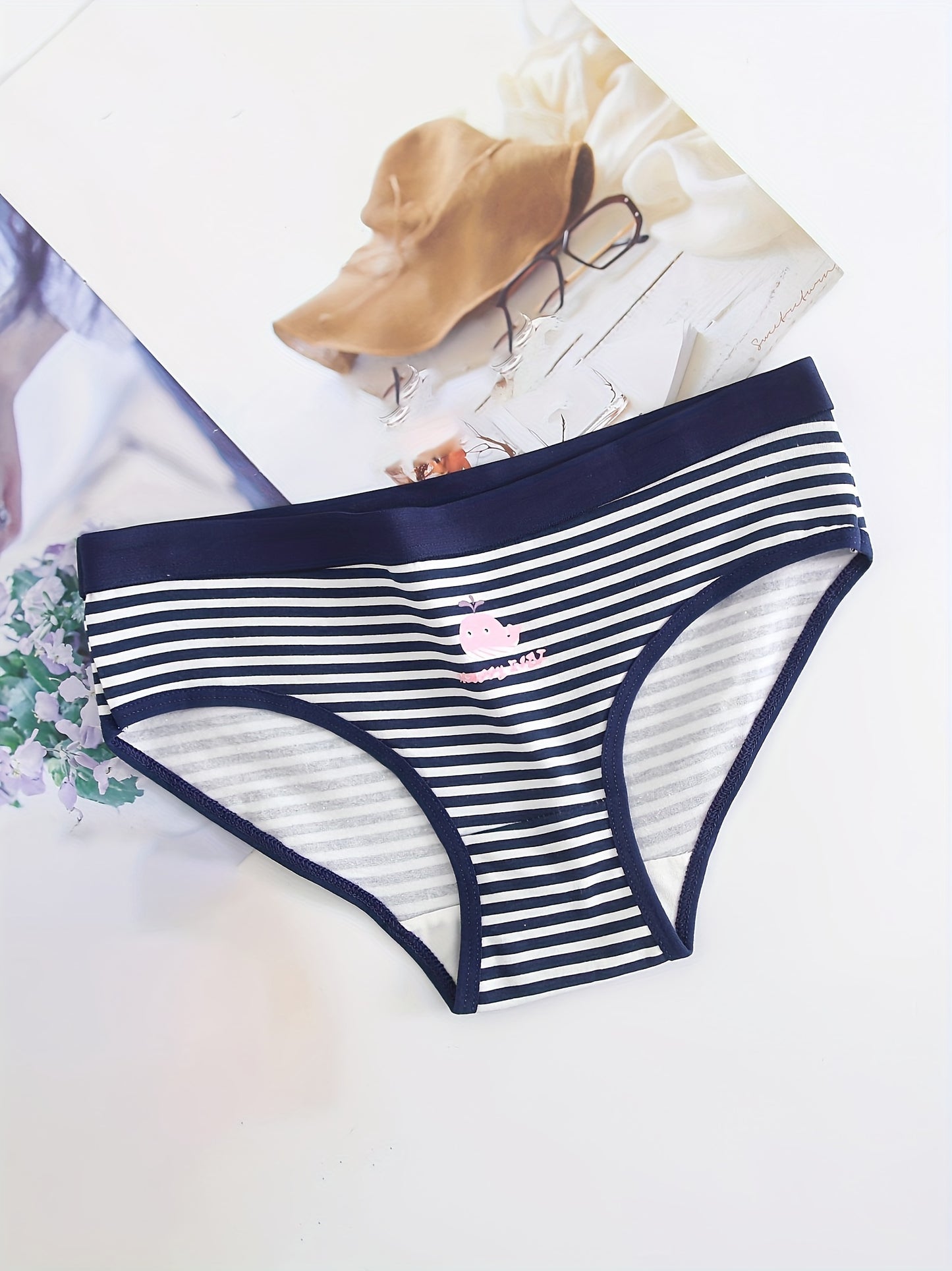 5pcs Cute & Soft Cotton Cartoon Pattern Briefs Panties Set For Women