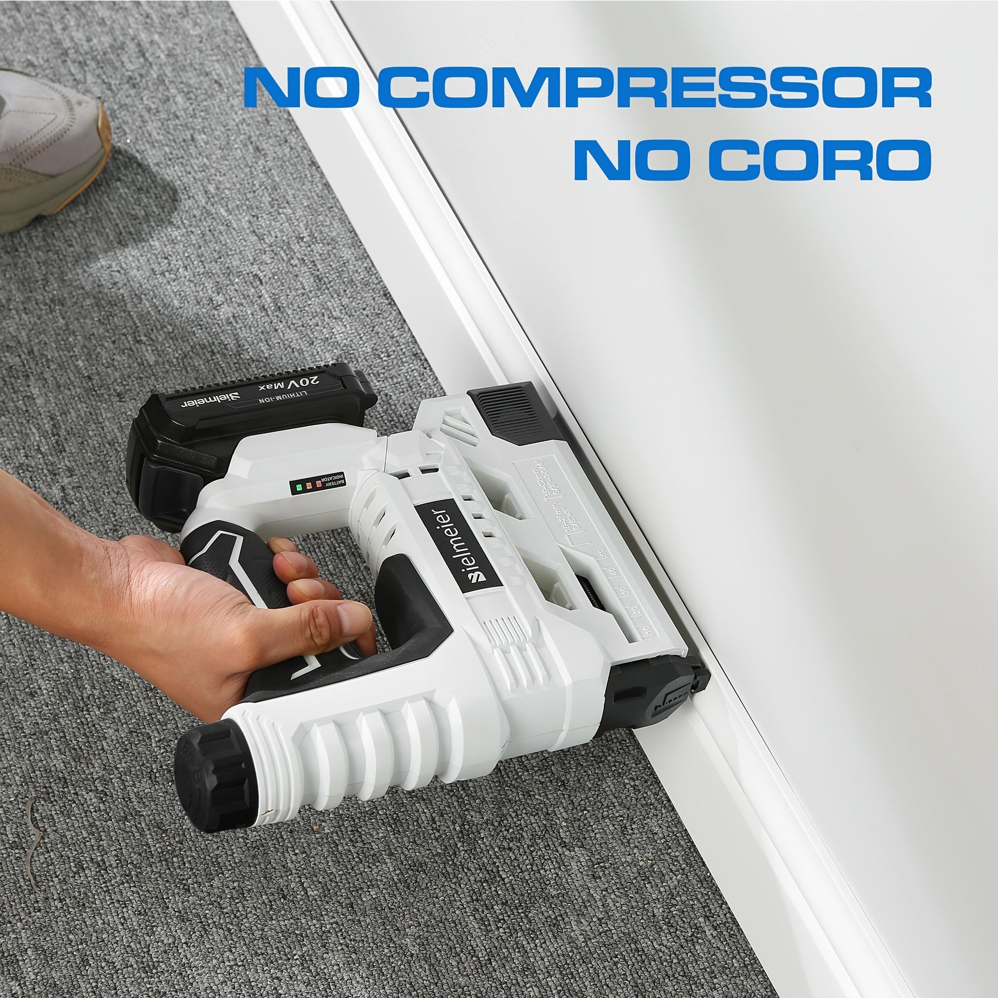 Cordless 2-in-1 Nail Gu] Bielmeier 2-in-1 Cordless Nail Gun 20V/4V, No Compressor, No Cord, Lightweight Design for Carpentry & Upholstery, with LED Work Light, Safety Striker Guard, Adjustable Depth, Battery & Charger, 1600/2 Store ARBELLA'S